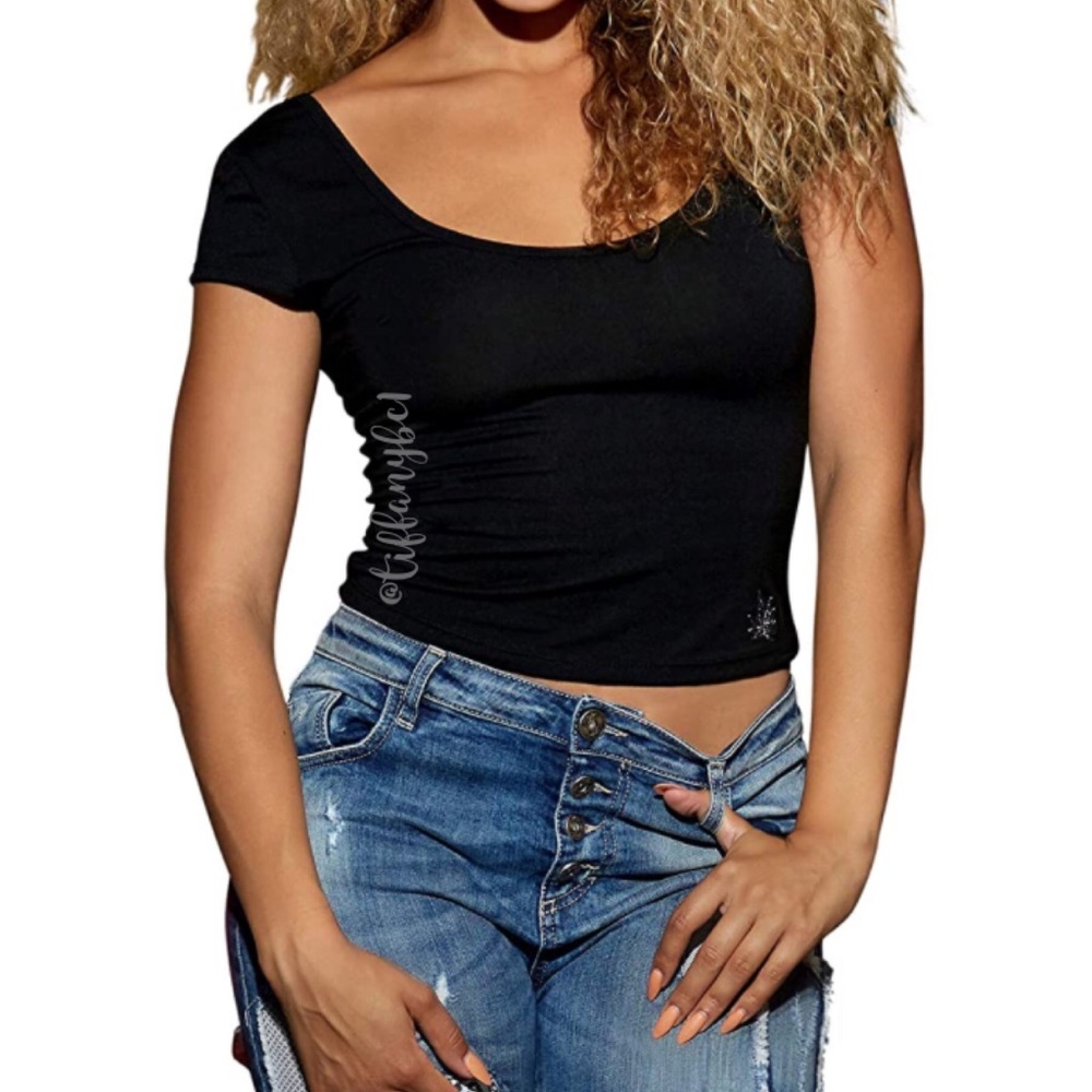 High Demand Women's Knit Jersey Lace-up Back Tee - Picture 2 of 5